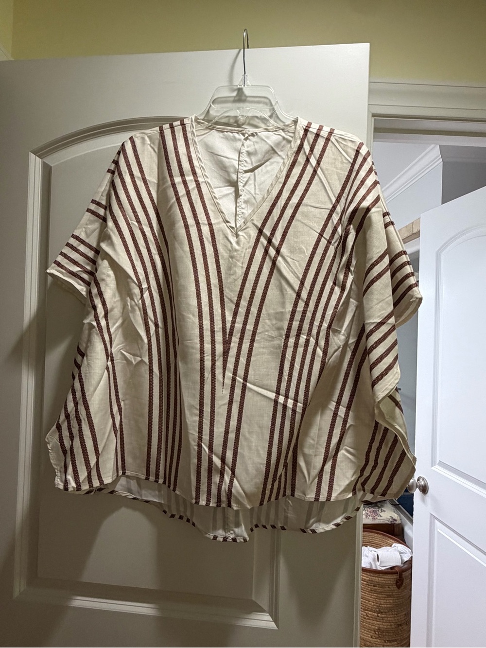 SHEIN Cream Blouse with Rust Stripe Detail